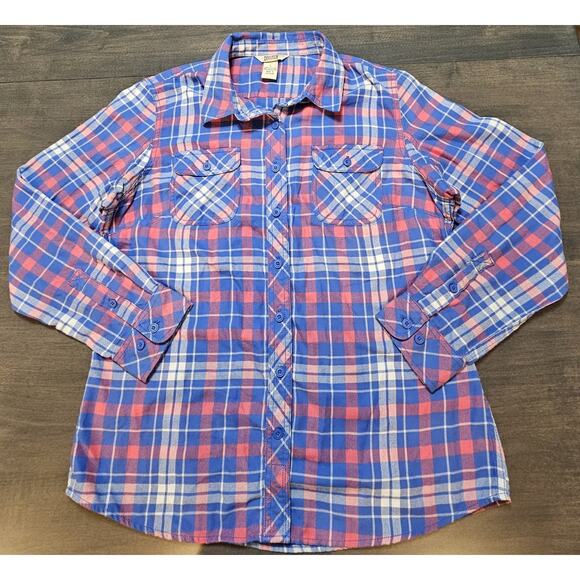 Duluth Trading Co Flannel Shirt Womens Size Large Plaid Vented Outdoor Button Up - Picture 1 of 5